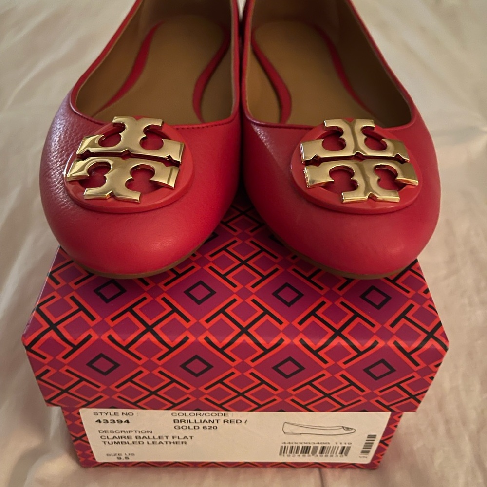 New Tory Burch red, leather ballet flats- size 9.5